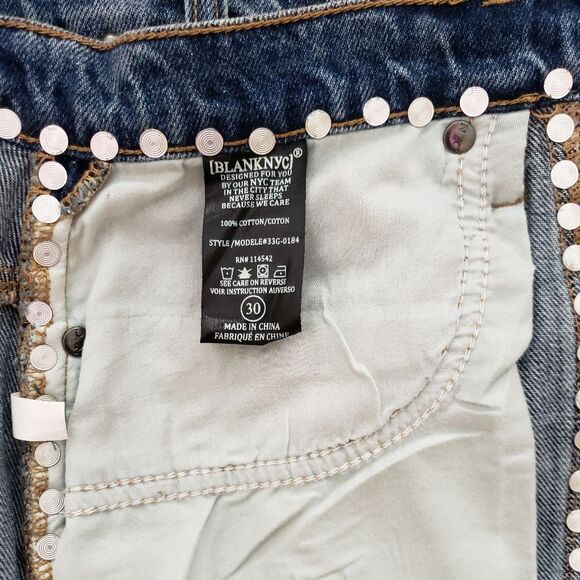 Blank NYC 100% Cotton Studded Denim A-Line Mini Skirt - Picture 10 of 12